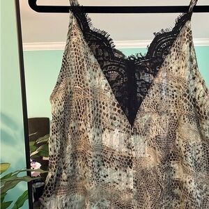 Lace Trim Snake Print Tank Top